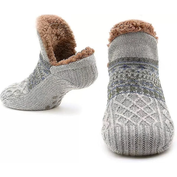 Slipper Socks For Men &amp; Women Fluffy Slipper Socks With Grippers Non Slip Fleece.M.Gray