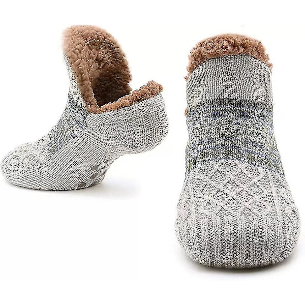 Tossut Sukkia Miehille & Naisille Pehmeät Tossut Sukkia Liukuesteillä Liukumaton Fleece.L.Harmaa