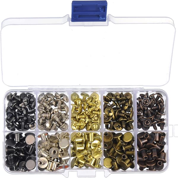 150 Sæt Runde Flade Chicago Skruer Knapper Metal Studs Rive