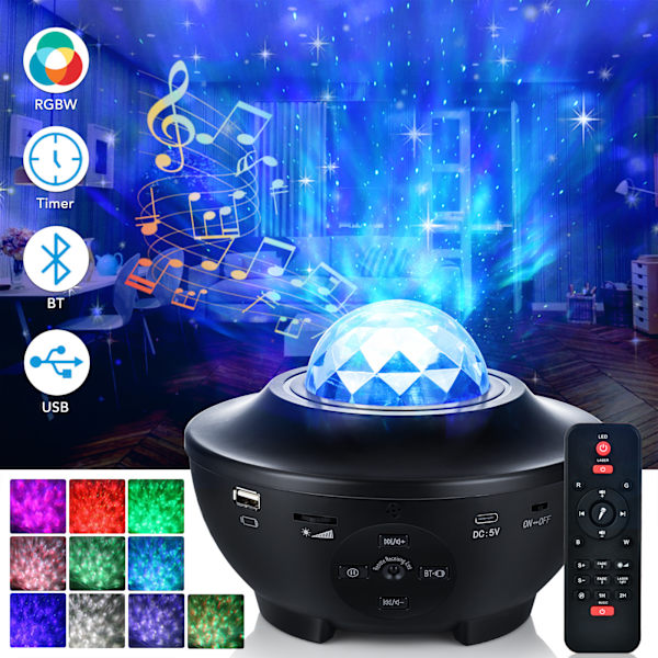 Projektor Galaxy Lys Projektor Ocean Wave LED Natlys Lampe