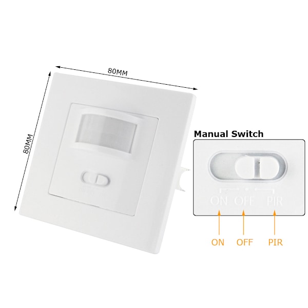 160° Infälld Rörelsesensor Väggströmbrytare för LED, Halogenlampor
