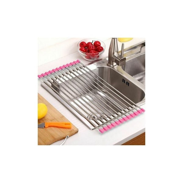 Sammenleggbar avløpsrist og/eller flatt underlag, sammenleggbar sklisikker stålavløpsrist for vask kum - tørking av oppvask frukt grønnsaker - kan brukes som dørslag og flatt underlag - dimensjon 37 x 23