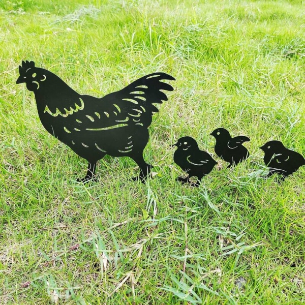 4 st svart Deco Jardin Exterieur Metal, Kyckling Yard Art Garden M