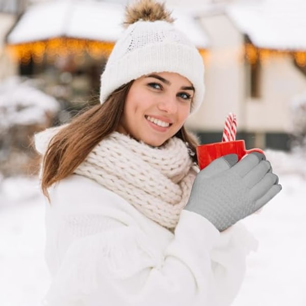 Vinterhandskar för kvinnor Pekskärm varm ullfleecefodrad stickad Glo