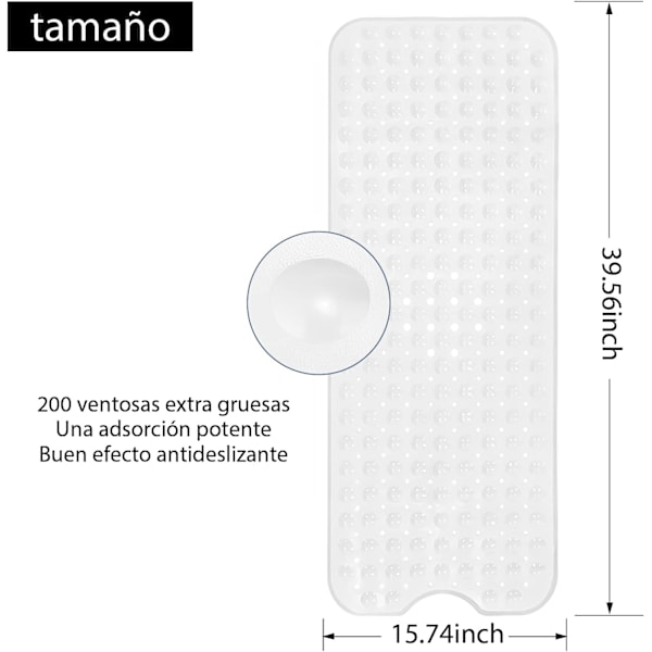 100 x 40 cm, (Hvid), Bademåtte, Skridsikker Bademåtte, Ekstra Lang Måtte
