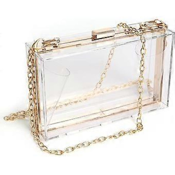 Naisten läpinäkyvä lompakko akryylinen läpinäkyvä clutch, olkalaukku irrotettavalla kultaketjulla, kulta