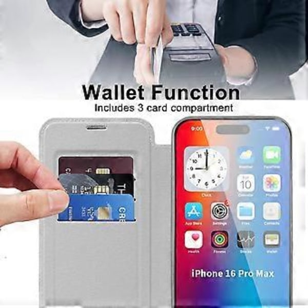 Magnetiskt fodral med kortfack för iPhone 16 Pro Max RFID-skyddande läderfodral Style H
