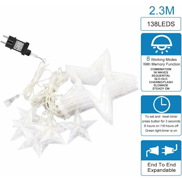 12 stjärnformade LED-ljusslingor, ljusslinga julstjärnor