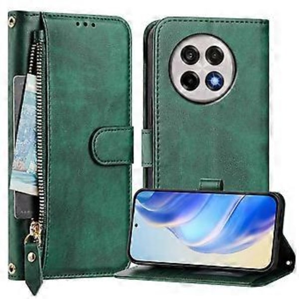 Til OnePlus Ace 5 Pro 5G/OnePlus 13R 5G Etui Lynlåslomme Flere Kortpladser Læder Telefon Cover Green
