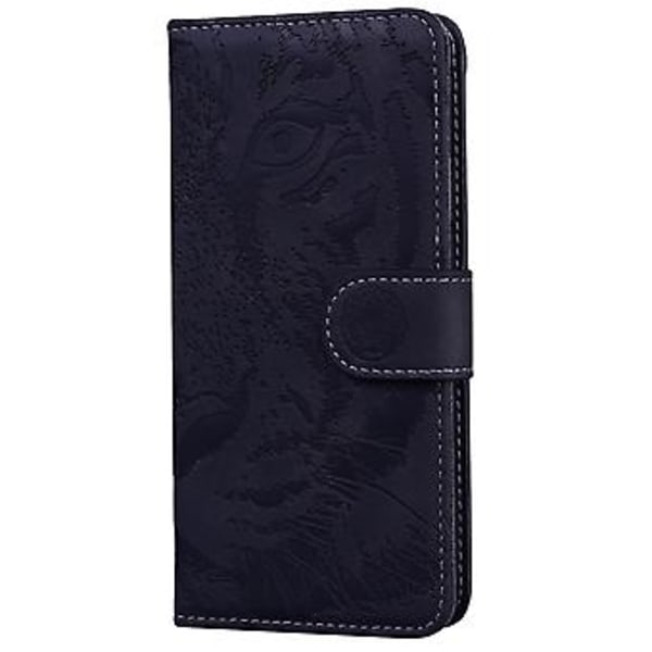 Tiger Präglat Läderfodral För iPhone 14 Black