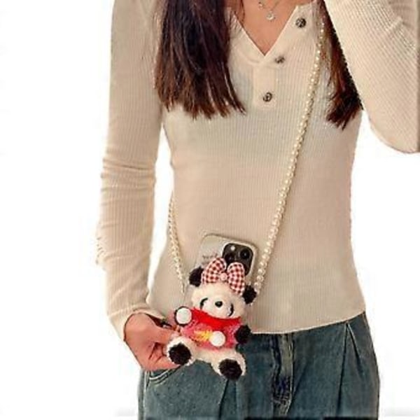 Söt Panda Nyckelring Mjuk Plysch Panda Docka Bedårande Hänge Väskberlock Mjuk Panda Mobilberlock Perfekt för Väskor och Nycklar rosa tröja rosett pink sweater bow