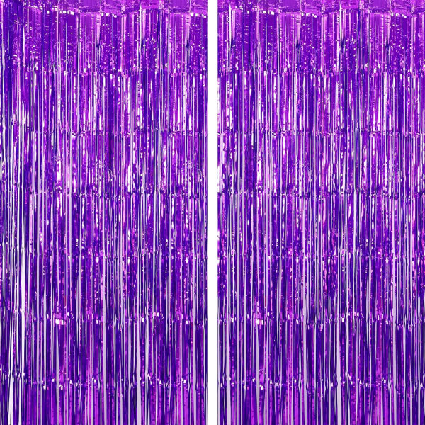 2 Pieces XtraLarge Purple Foil Fringe Curtain, 8 x 3.28 Feet | P