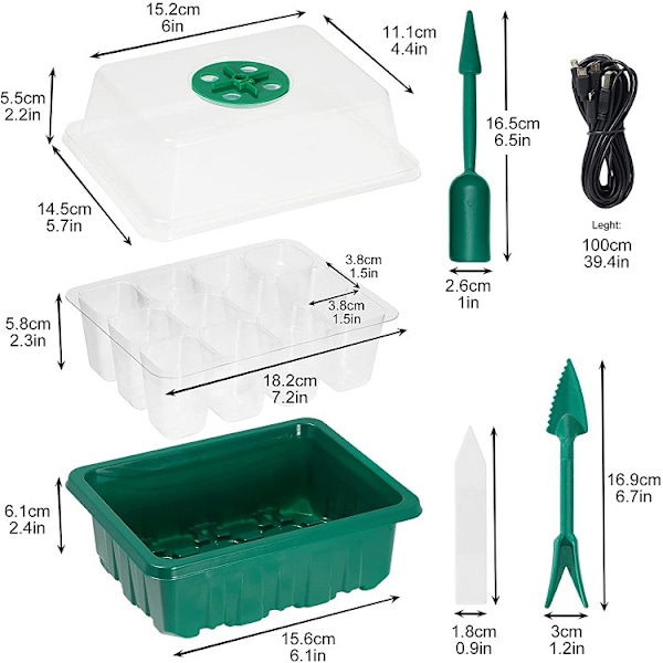 14,5 * 18,5 cm / 5,7 * 7,3 tuumaa, (vihreä) 5 taimitarjotinta 2