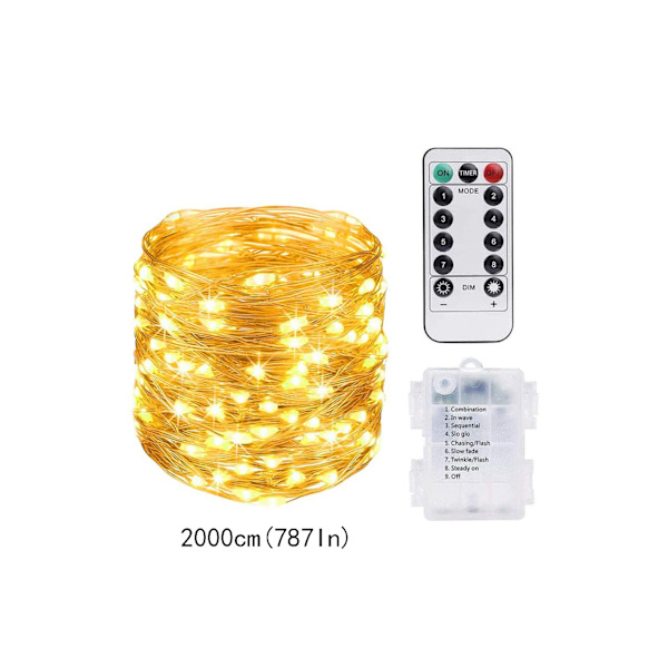 20m 200 Led-valosarja, 8 tilaa vedenpitävä Usb-keijuvalot