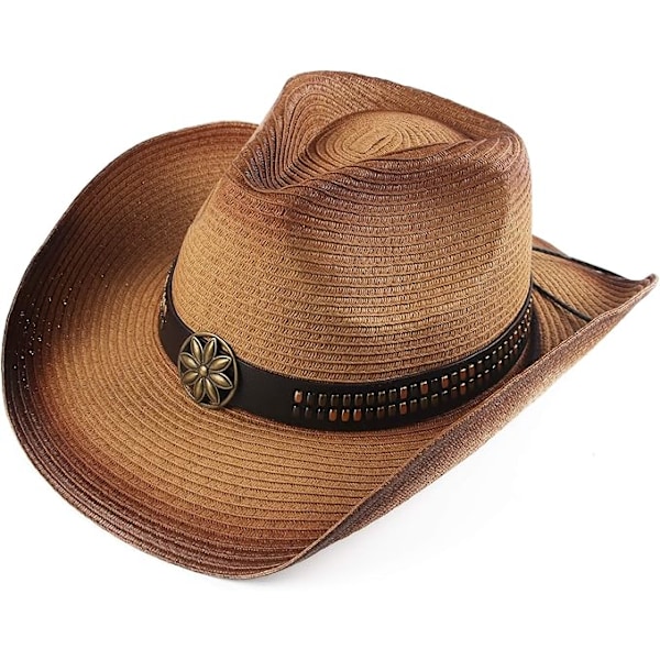 Adult Sun Straw Women Men Cowgirl Western Cowboy Hat Colorful，Lig