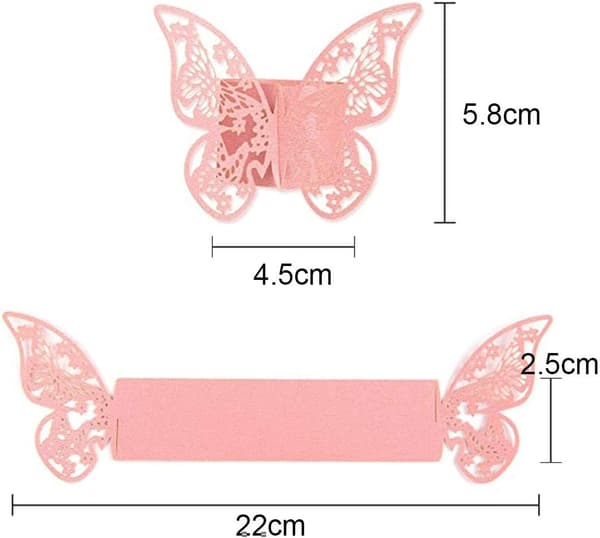 50 Stykker (Pink) Sommerfuglformet Servietring Hul Papirserviet