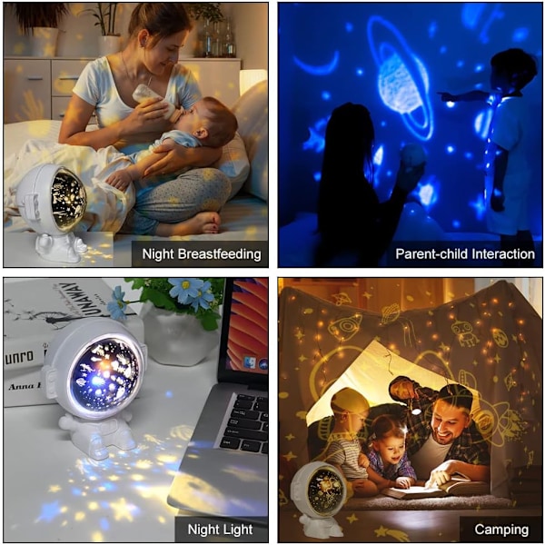 110x93x121mm Astronaut Star Sky Projector (Vit), 360° Rotation A