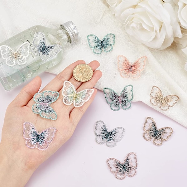 72 stk. Butterfly Lace Patches, 12 Farver Broderi Patches Organ