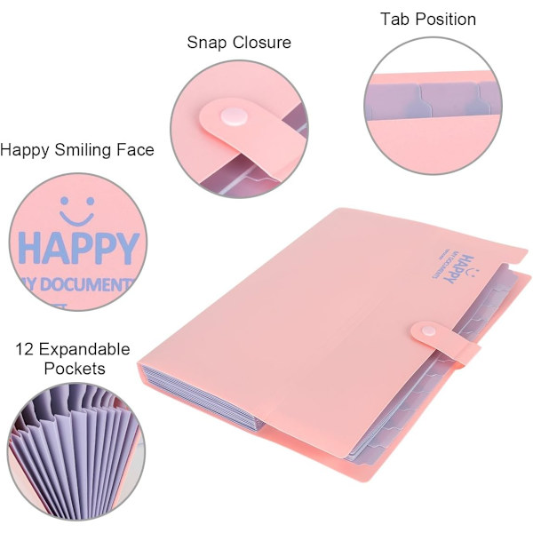 [Rosa & Lila] 12 Fickor Expanderande Mapp, HAISSKY Kontor