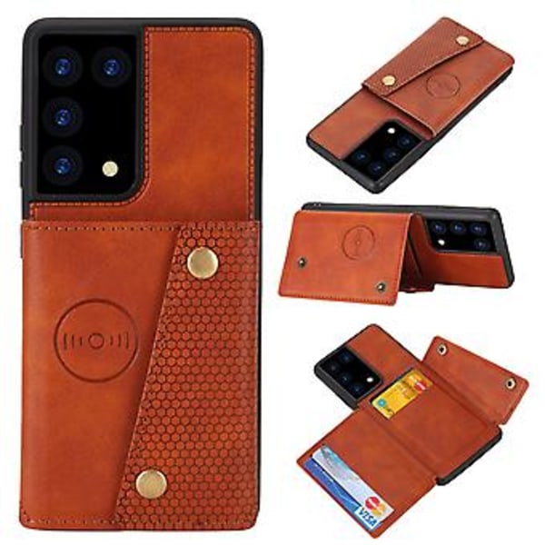 För Samsung Galaxy S21 Ultra 5G Dubbelspänne PU + TPU Fodral