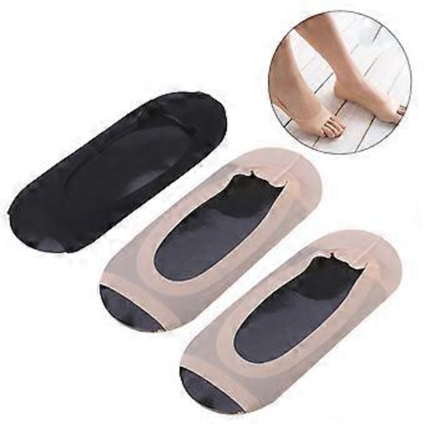 3 par usynlige peep toe sokker, skridsikker hælgreb, lavt skåret ankel liner, tåløse sokker (sort & beige)