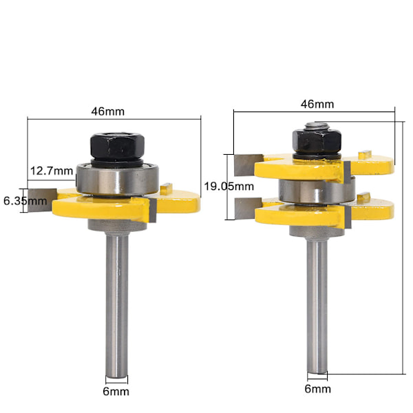 2 stk. 6MM skaft Matched Tongue and Groove Cutter Set 3 Flute T Sha