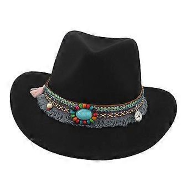 Casual Unisex Vuxen Cowboyhatt Fedoras Kepsar Solhatt Jazz Hatt Kostym för Stranden (Svart)