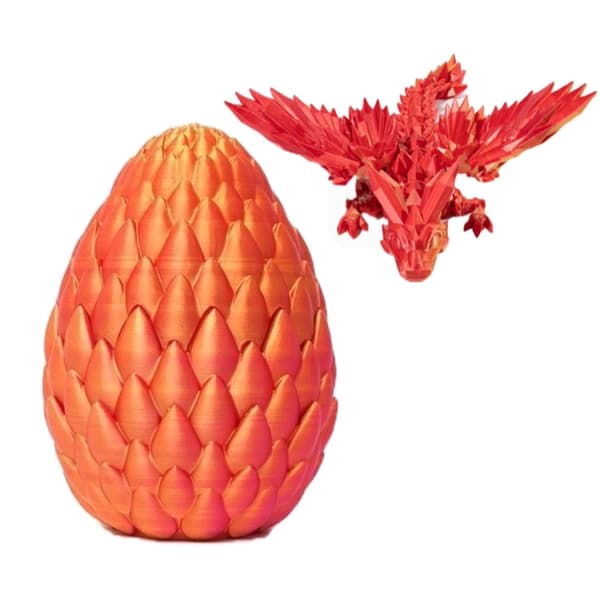 3D-printet vinget flygende drage, drageeggsett arrangement figur (silke rød gull + drageegg)