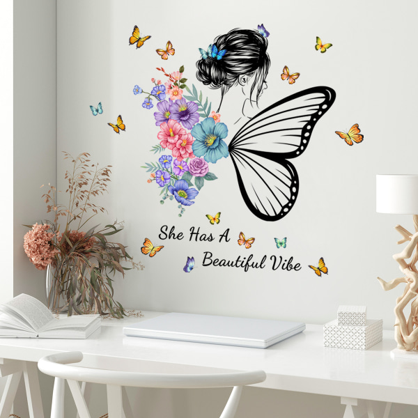 Et sæt smukke pigesommerfugle Flower Wall Stickers Decals Wall