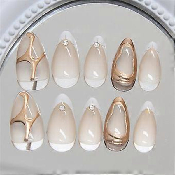 Falske negle med fuld dækning og 3D-solmønstre, påsættes negle, manicure-negle tilbehør til kontorarbejdere og studerende