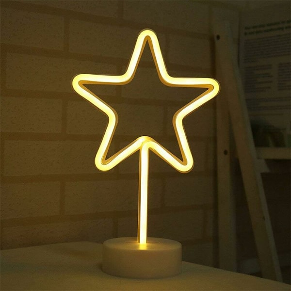 Varmvit Stjärnformad LED Neonlampa med Bas, USB-driven, Hem