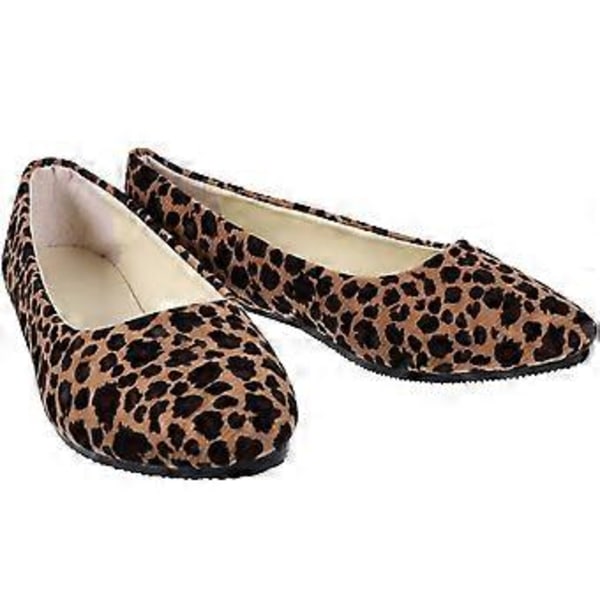 Moderigtige leopard sko, flade sko, spidse sko, fritidssko til kvinder (Khaki Leopard, Størrelse 40)