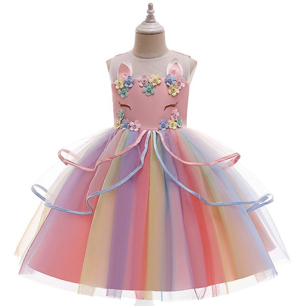 Pink Unicorn Pompadour Kjole, 2023 Halloween kostume, Festkjole Kjole Lille Barn Lang Kjole Performance Kjole.110cm.