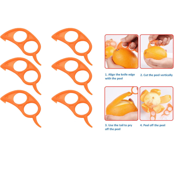 6 stk appelsin- og sitrusskreller - Plastfruktskrelle - Enkelt