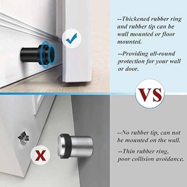 Dørstopper (svart, 4 stk.), kraftig dørstopper i rustfritt stål