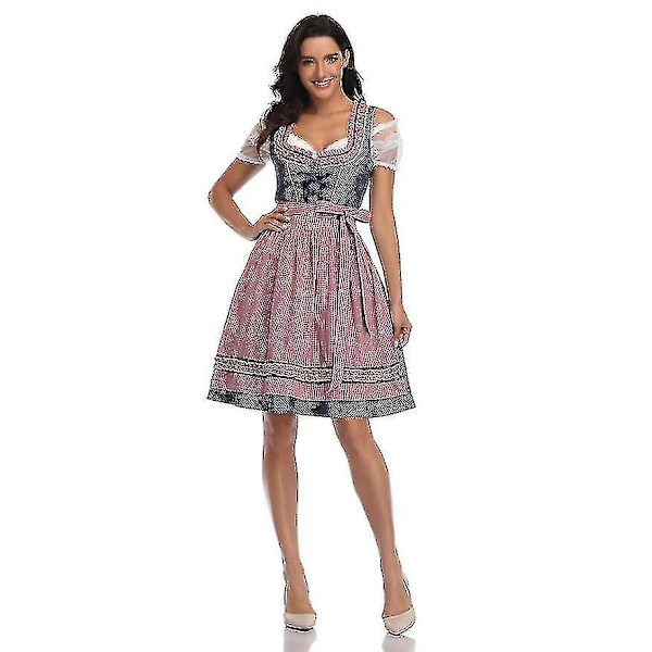 Perinteinen naisten saksalainen Oktoberfest-asu Baijerin Oktoberfest-olutpiika Wench Dirndl-naamiaispuku Halloween-juhla-asu. L. Tummansininen