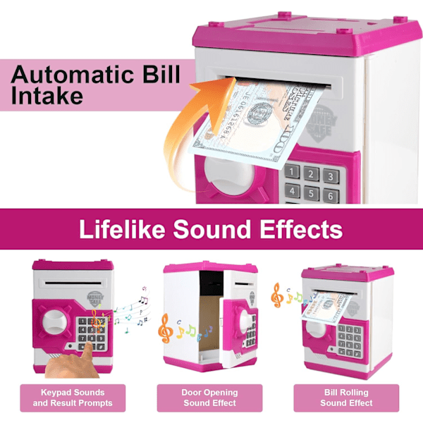 Elektronisk sparegris ATM pengeskab, bank automatisk rullende ATM sparegris, velegnet til drenge og pigers fødselsdagsgave legetøj (rød)