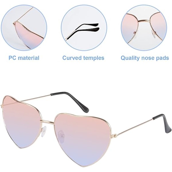 Gradient ros röd Fashionabla retro hjärtformade solglasögon i metall