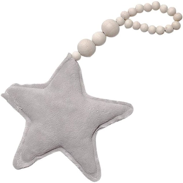 Wood Bead Garland Farmhouse Bed with Plush Star Wall Hanging Bead