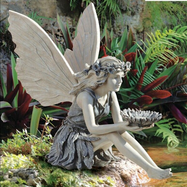 Hage Ornament Sittende Fe Statue Harpiks Håndverk Plen Hage Elf Fi