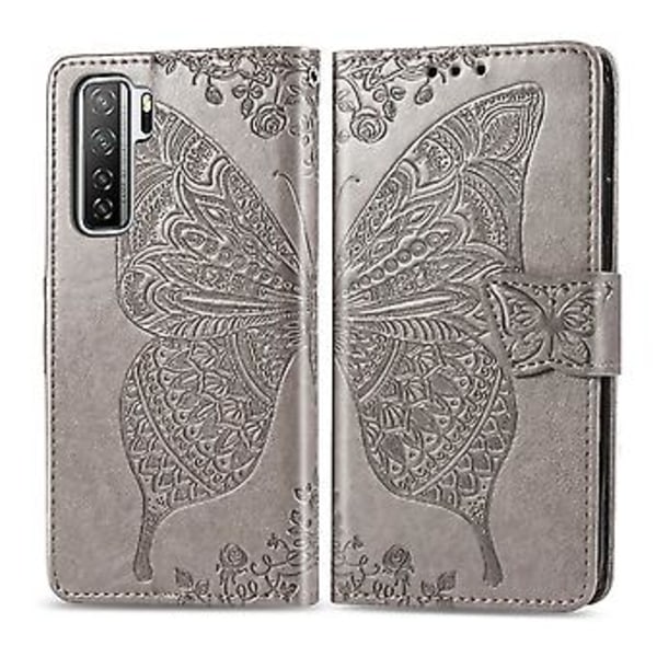 Fodral i läder med fjäril och blommotiv för Huawei Nova 7 SE