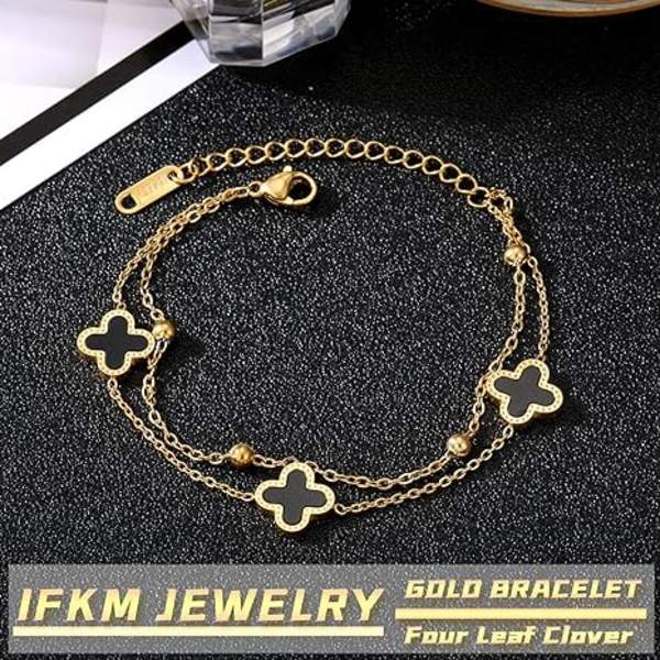 Guld armbånd til kvinder, 14K guldbelagt lagdelt kædearmbånd