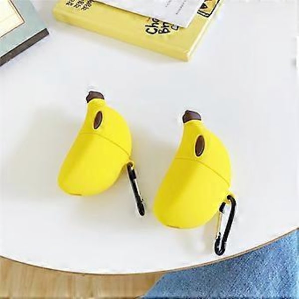 Banan Trådløs Øretelefon Beskyttende 3D Cover Kreativt Silikone Etui Kompatibelt med AirPods 2