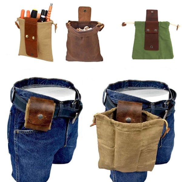 Soppplukkingspose, soppplukkingspose i vokset lerret, vanntett, liten skinnpose, jaktpose, mageveske for hundetrening, buskcraftbelte