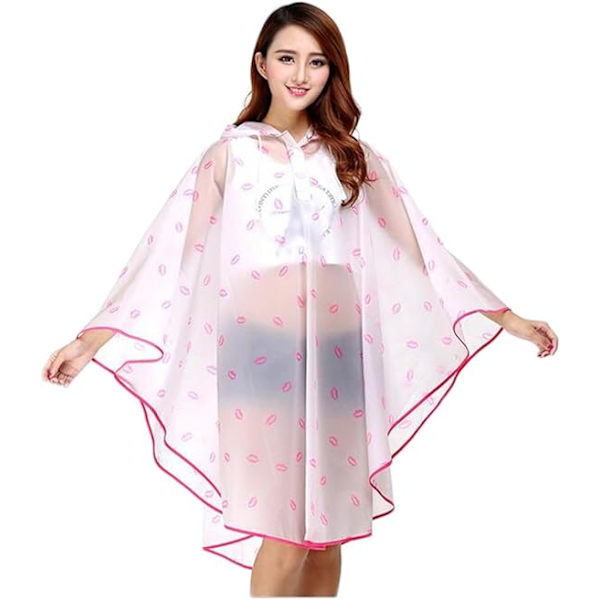 1 kpl EVA huppuinen sadetakki poncho pyöräilyyn, Pink Lips