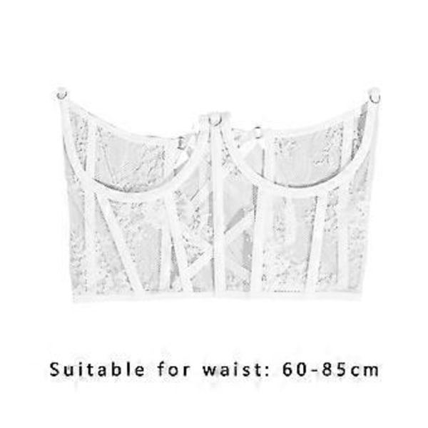 Underbust-korsettivyö, vyötärökorsetti, pitsinen avokuppikorsetti, lyhytvartaloinen kaarituellinen luukorsetti, underboob-vyötärönmuotoilija (valkoinen) White