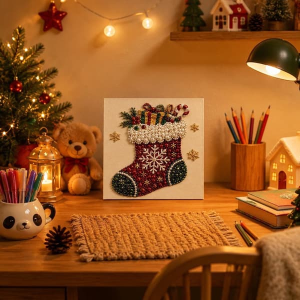 Juleperle- og diamantmalingssæt, DIY-sæt med perlekunst til voksne — Julestrømpe Christmas Stocking‌