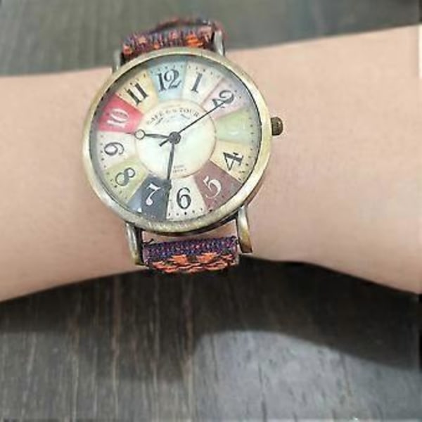 Dam Boho Hippie Klocka Flerfärgad Regnbåge Vävd Rem Armbandsur Accessoarer Gåvor Purple