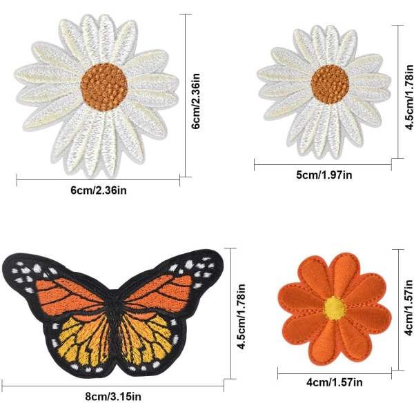 16 stk. Blomsterbroderi Applikation Applikation Sy-på Patches Butterf