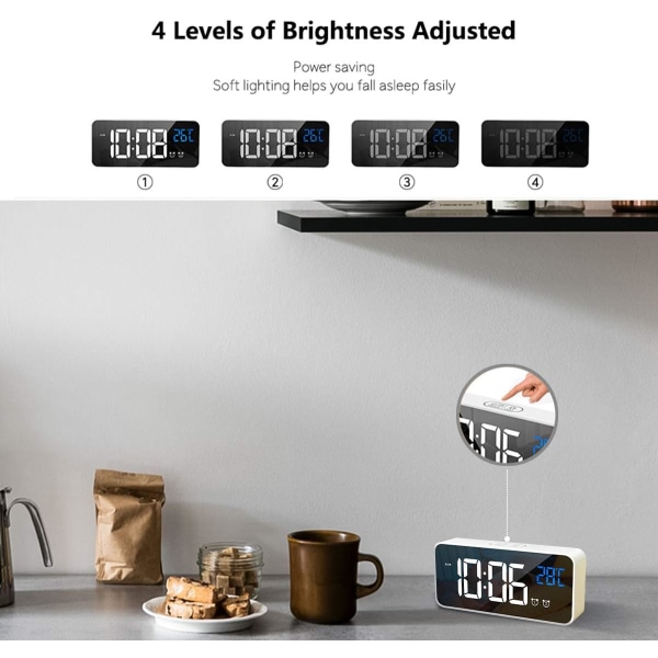 Digital väckarklocka med stor LED-temperaturdisplay, bärbar